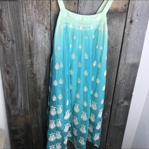 Tracy Reese Ombre Batiked BOHO Teal Green Dress - Picture 1 of 4